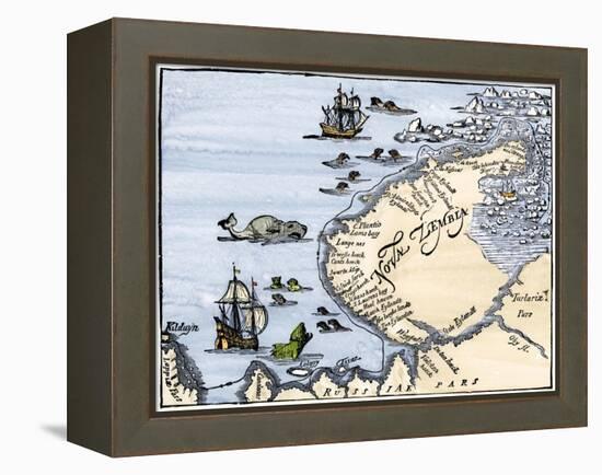 Early Map Showing Nova Zembla Off the Arctic Coast of Russia, Probably 1600-null-Framed Premier Image Canvas