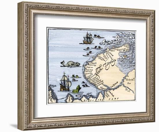 Early Map Showing Nova Zembla Off the Arctic Coast of Russia, Probably 1600-null-Framed Giclee Print