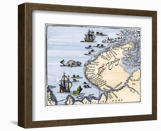 Early Map Showing Nova Zembla Off the Arctic Coast of Russia, Probably 1600-null-Framed Giclee Print