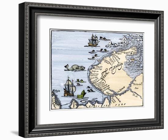 Early Map Showing Nova Zembla Off the Arctic Coast of Russia, Probably 1600-null-Framed Giclee Print