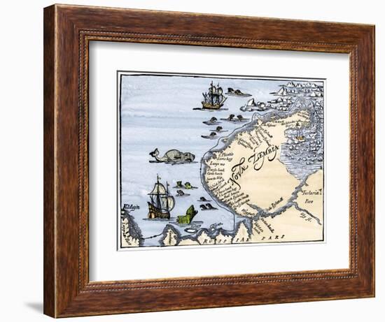 Early Map Showing Nova Zembla Off the Arctic Coast of Russia, Probably 1600-null-Framed Premium Giclee Print
