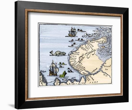 Early Map Showing Nova Zembla Off the Arctic Coast of Russia, Probably 1600-null-Framed Premium Giclee Print