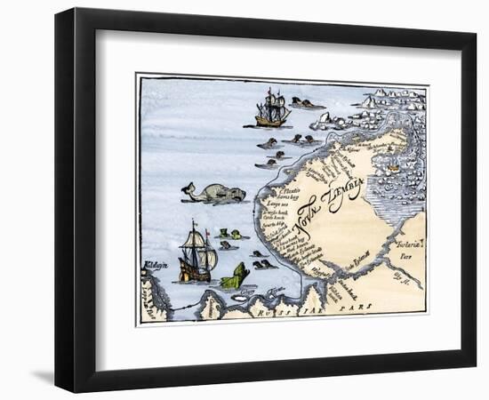 Early Map Showing Nova Zembla Off the Arctic Coast of Russia, Probably 1600-null-Framed Premium Giclee Print