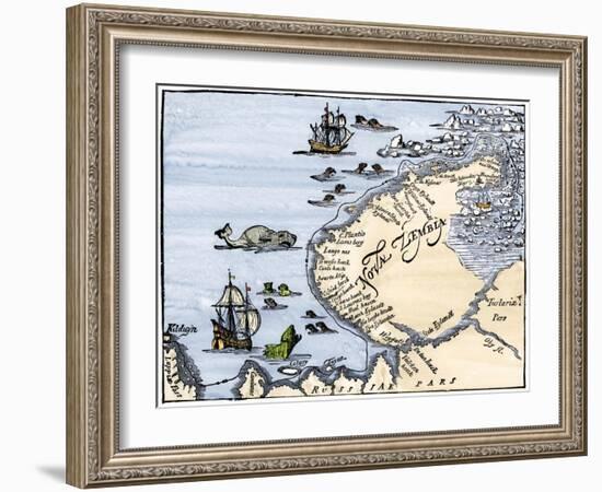 Early Map Showing Nova Zembla Off the Arctic Coast of Russia, Probably 1600-null-Framed Giclee Print