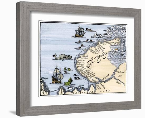 Early Map Showing Nova Zembla Off the Arctic Coast of Russia, Probably 1600-null-Framed Giclee Print