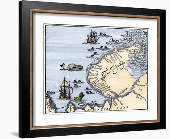 Early Map Showing Nova Zembla Off the Arctic Coast of Russia, Probably 1600-null-Framed Giclee Print