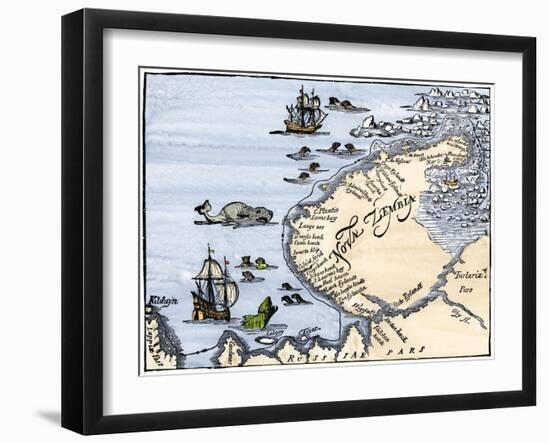 Early Map Showing Nova Zembla Off the Arctic Coast of Russia, Probably 1600-null-Framed Giclee Print