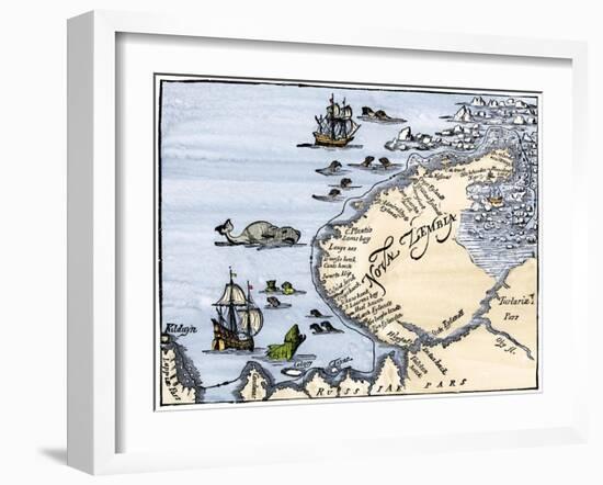 Early Map Showing Nova Zembla Off the Arctic Coast of Russia, Probably 1600-null-Framed Giclee Print