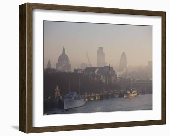 Early Morning Fog Hangs over St. Paul's and the City of London Skyline, London, England, UK-Amanda Hall-Framed Photographic Print