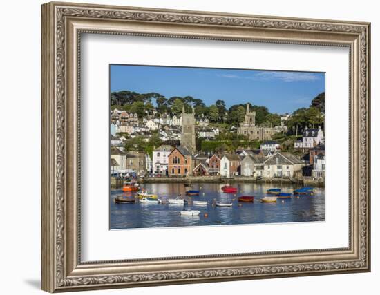 Early Morning Light on Small Boats at Anchor in the Harbour at Fowey, Cornwall, England-Michael Nolan-Framed Photographic Print