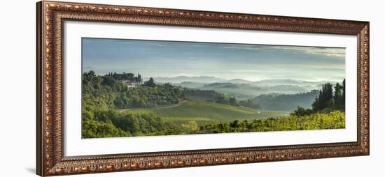 Early Morning Panoramic View of Misty Hills, Near San Gimignano, Tuscany, Italy, Europe-John Miller-Framed Photographic Print