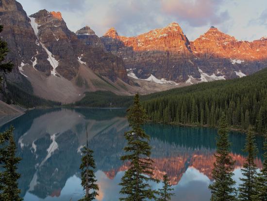 Early Morning Reflections In Moraine Lake Banff National Park Unesco World Heritage Site Alberta Photographic Print By Martin Child Art Com
