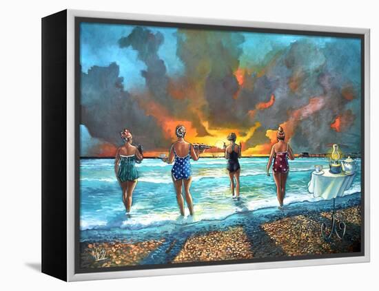 Early Morning Swim - With Cat-Ronald West-Framed Stretched Canvas