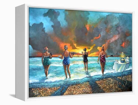 Early Morning Swim - With Cat-Ronald West-Framed Stretched Canvas