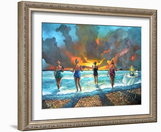 Early Morning Swim - With Cat-Ronald West-Framed Art Print