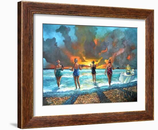 Early Morning Swim - With Cat-Ronald West-Framed Art Print