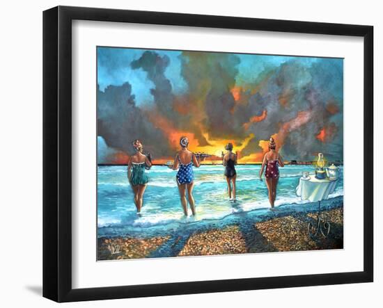 Early Morning Swim - With Cat-Ronald West-Framed Art Print