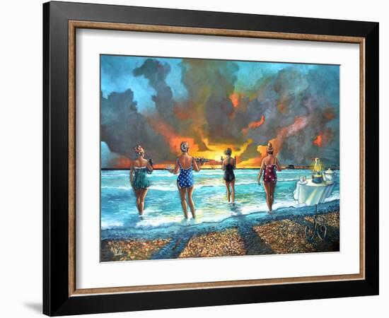 Early Morning Swim - With Cat-Ronald West-Framed Art Print