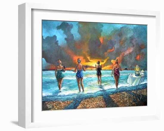 Early Morning Swim - With Cat-Ronald West-Framed Art Print