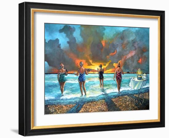 Early Morning Swim - With Cat-Ronald West-Framed Art Print