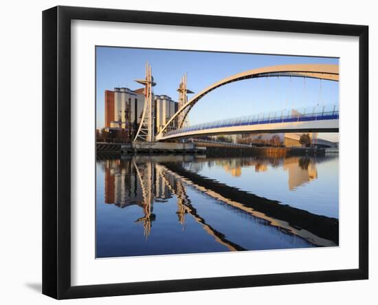 Early Morning View of the Millennium Bridge, Salford Quays, Manchester, Greater Manchester, England-Chris Hepburn-Framed Photographic Print