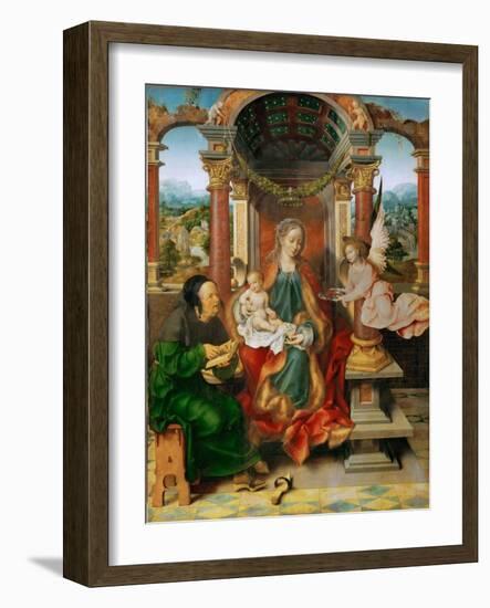 Early Netherlandish Art : the Madonna and Child with Saint Joseph (Winged Altar, Central Panel) Par-Joos van Cleve-Framed Giclee Print