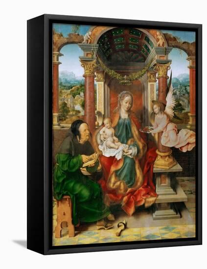 Early Netherlandish Art : the Madonna and Child with Saint Joseph (Winged Altar, Central Panel) Par-Joos van Cleve-Framed Premier Image Canvas