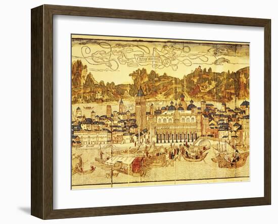 Early Panorama of Venice Dating from the 15th Century, Sansovino Library, Venice, Veneto, Italy-Adam Woolfitt-Framed Photographic Print