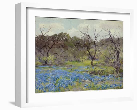 Early Spring Bluebonnets and Mesquite, 1919 (Oil on Wood)-Julian Onderdonk-Framed Giclee Print