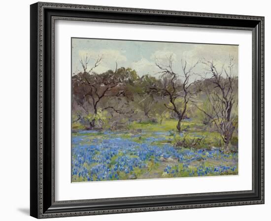 Early Spring Bluebonnets and Mesquite, 1919 (Oil on Wood)-Julian Onderdonk-Framed Giclee Print