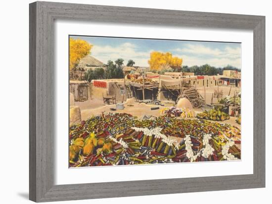 Ears of Corn Drying in Adobe Courtyard-null-Framed Art Print