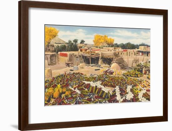 Ears of Corn Drying in Adobe Courtyard-null-Framed Art Print