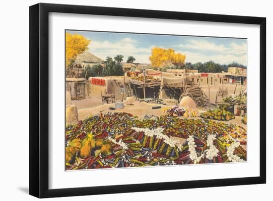 Ears of Corn Drying in Adobe Courtyard-null-Framed Art Print