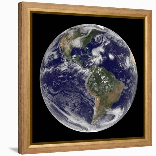 Earth and Four Storm Systems-Stocktrek Images-Framed Premier Image Canvas