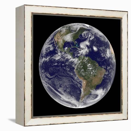 Earth and Four Storm Systems-Stocktrek Images-Framed Premier Image Canvas