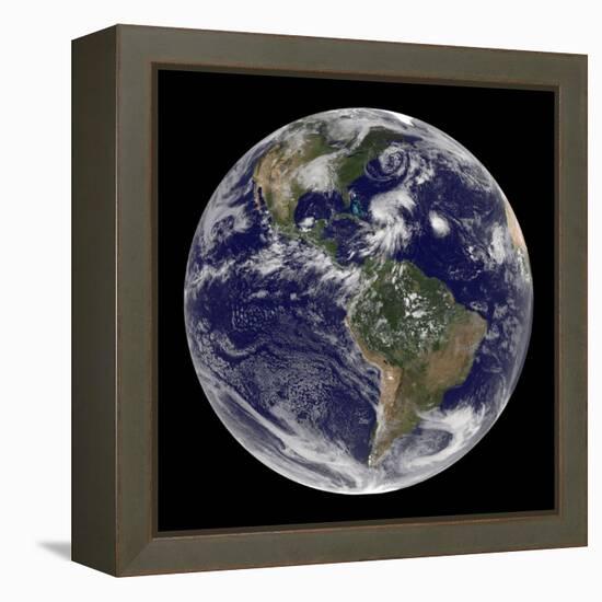 Earth and Four Storm Systems-Stocktrek Images-Framed Premier Image Canvas