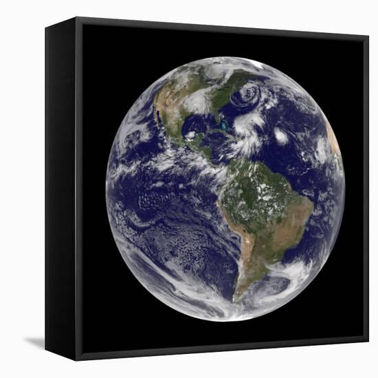 Earth and Four Storm Systems-Stocktrek Images-Framed Premier Image Canvas