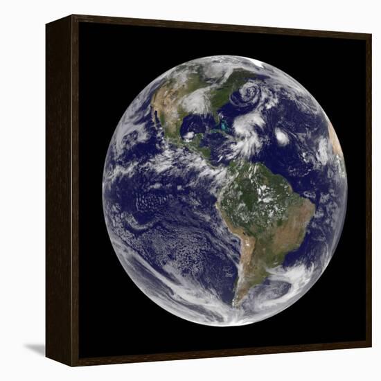 Earth and Four Storm Systems-Stocktrek Images-Framed Premier Image Canvas