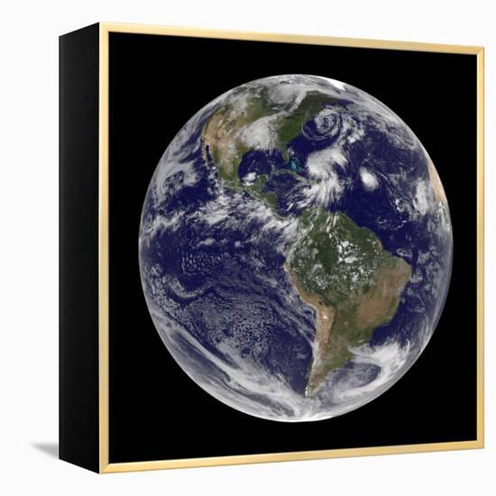 Earth and Four Storm Systems-Stocktrek Images-Framed Premier Image Canvas