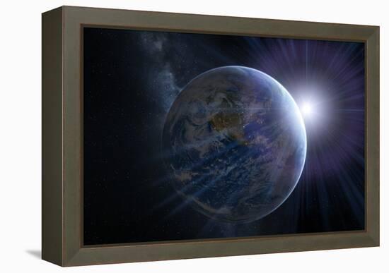 Earth And Sunrise From Space, Artwork-Detlev Van Ravenswaay-Framed Premier Image Canvas