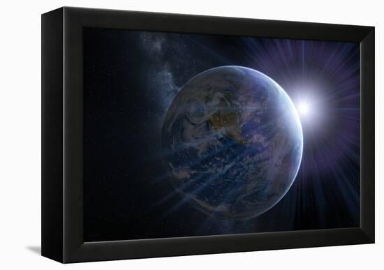 Earth And Sunrise From Space, Artwork-Detlev Van Ravenswaay-Framed Premier Image Canvas