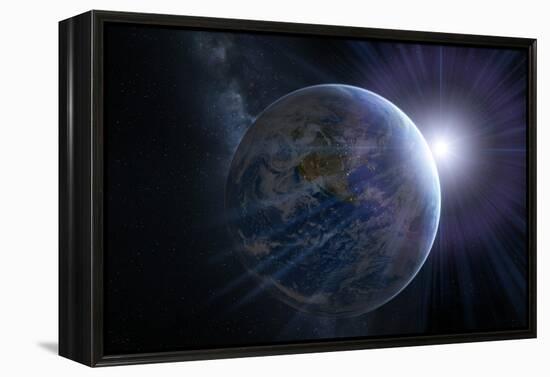 Earth And Sunrise From Space, Artwork-Detlev Van Ravenswaay-Framed Premier Image Canvas