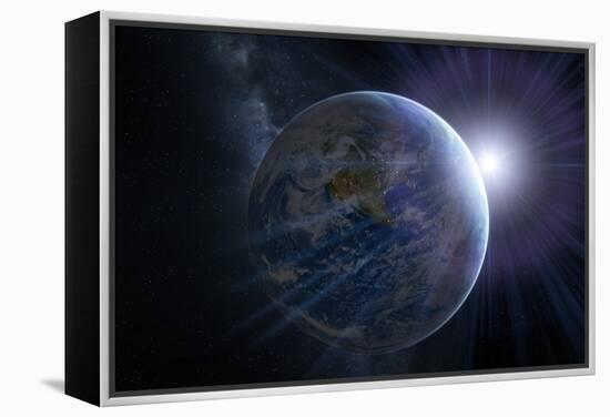 Earth And Sunrise From Space, Artwork-Detlev Van Ravenswaay-Framed Premier Image Canvas