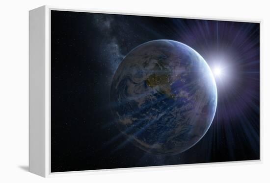 Earth And Sunrise From Space, Artwork-Detlev Van Ravenswaay-Framed Premier Image Canvas