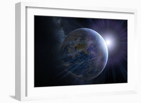 Earth And Sunrise From Space, Artwork-Detlev Van Ravenswaay-Framed Photographic Print