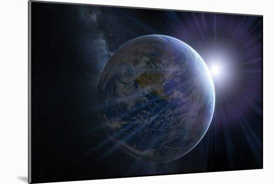 Earth And Sunrise From Space, Artwork-Detlev Van Ravenswaay-Mounted Photographic Print