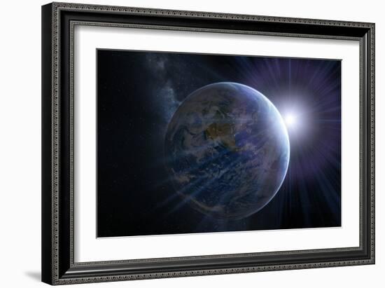 Earth And Sunrise From Space, Artwork-Detlev Van Ravenswaay-Framed Photographic Print