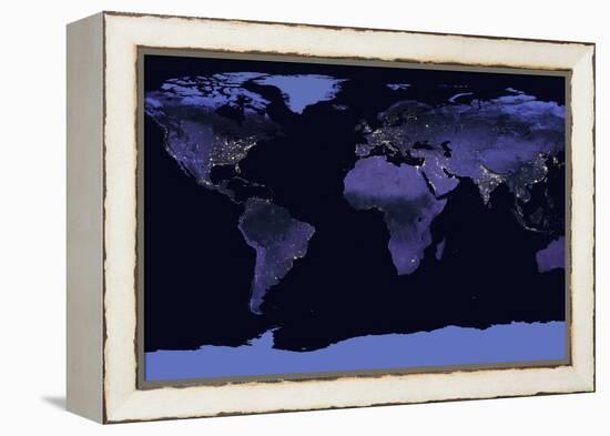 Earth at Night, Satellite Image-null-Framed Premier Image Canvas