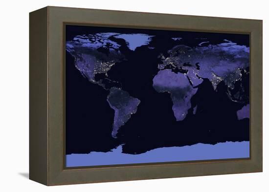 Earth at Night, Satellite Image-null-Framed Premier Image Canvas