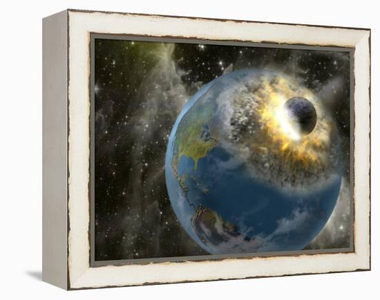Earth Being Hit by a Planet Killing Meteorite-null-Framed Premier Image Canvas